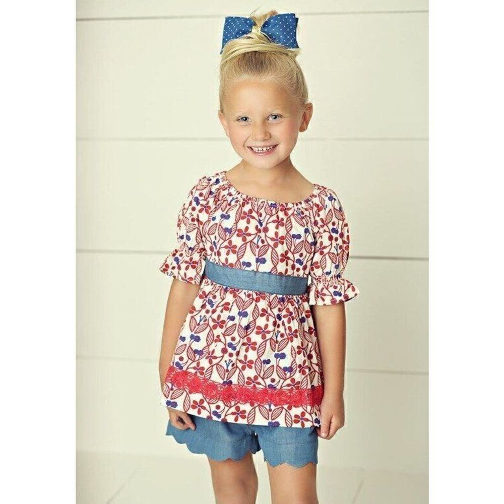 Matilda Jane CRIMSON CUTIE Top 2 Red Floral Peasant Lace Hello Lovely